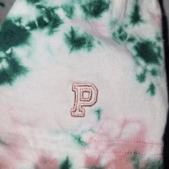 Victoria's Secret PINK 2 Pack XL T-Shirts Green Solid Tie Dye Split Neck Cotton - Picture 9 of 12